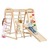 VEVOR Palestra da Interno, Parco Giochi per Bambini, 109 x 120 x 119,5 cm, con Scala in Legno e Corda, Scala a Rete, Altalena, Barra di Scimmia, Scivolo, Parete da Arrampicata, Giocattoli in Legno