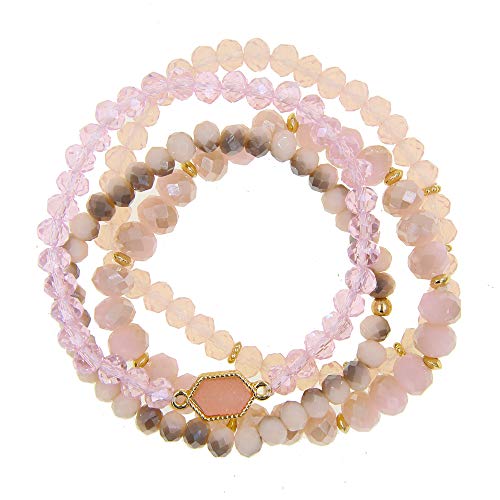 Image of Gold Beaded Bracelet Set, Square Stone Hexagon Druzy Stretch Beaded Stackable Bracelets Bangles
