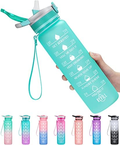 MEITAGIE 1L Motivational Water Bottle with Time Marker, Leak-proof Drink Bottle with Fruit Strainer or straw, Perfect for Fitness, Gym and Outdoor Sports
