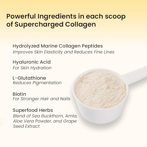 Image of Supercharged Collagen Powder 200g | Type I and III Collagen Peptides with Biotin L-Glutathione Sea Buckthorn | Skin Hair Nails Support | Pineapple | Men and Women | 25 Servings