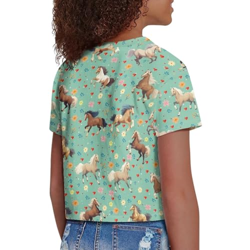 Image of Girls Crop Tees Crew Neck Casual Short Sleeve T Shirts Kids Loose Soft Comfortable Tees Blouses Shirt for Little Girl