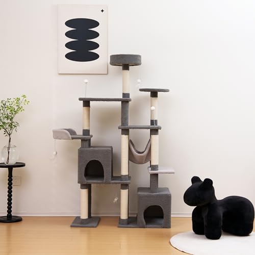 Árbol para Gatos 67in, Torre Rascador Multi-Niveles Gris miniatura 2