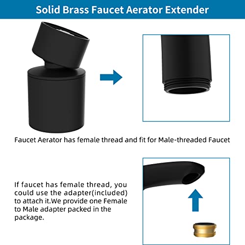 Hibbent Faucet Aerator, 360° Swivel Kitchen Sink Aerator, Dual-Function 2-Flow Sprayer Faucet Head, Big Angle Sink Sprayer Attachement, Faucet Replacement Part 55/64 Inch Female Thread - Matte Black #TOP3