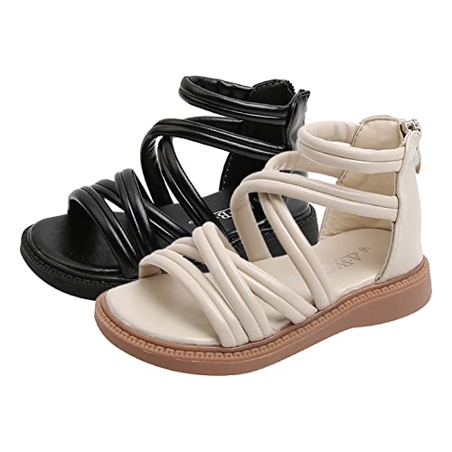 Girls Sandals Open Toe Cute Flat Dress Sandals Strappy Summer Outdoor Beach Shoes Toddler/Little Kid/Big Kid (Black, 7 Toddler)4