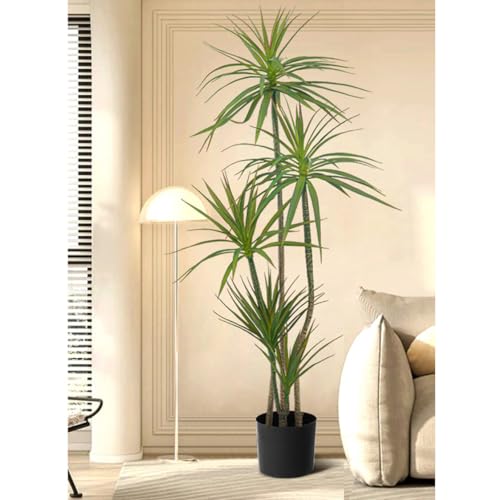 HGJH フェイクグリーン 人工観葉植物 黒い鉢付き 観葉樹 フェイク 大型 造木 室内 大型 簡単保? 水やり不要 害虫駆除不要 室内 家庭 日よけバルコニー 人工ヤシの木 緑の植物 屋内 現代的な装飾 160cm 引越し ドラセナ ギフト 人工観葉植物