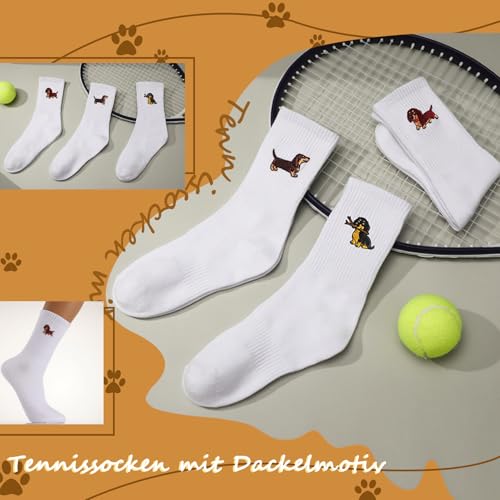 Utensilsto 3 Paare Damen Dackelsocken Tennissocken Sportsocken, Dackel Geschenke Atmungsaktive Socken Damen Baumwolle Mittelrohrsocken, Crew Socken für Hundebesitzer 38-42