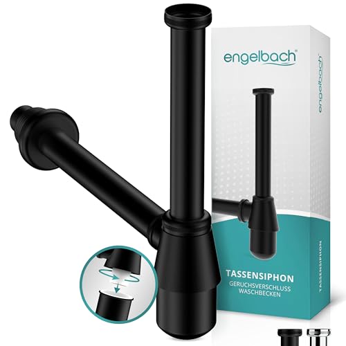Engelbach Siphon Waschbecken mit Reinigungsöffnung - Universal Tassensiphon 1 1/4 - Abflussrohr Röhrensiphon Sifon inkl. Gummimanschette und Anleitung