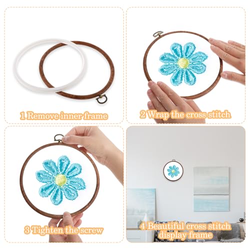 Image of DIVINA VITAE 2 Pieces Embroidery Frames for Display, 6 Inch Oval Embroidery Hoop Wood Decorative Embroiderys Hoop Circle Cross Stitch Ring Hoops for Art Craft Sewing and Hanging Ornaments Decoration