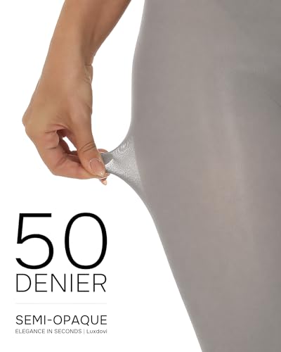 Image of Luxdovi Women Ultra Soft 50 Denier Silky Tights Semi Opaque Solid Color Pantyhose High Waist Footed Stockings