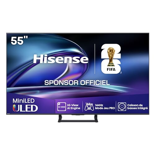 Hisense 55E8Q 55 Pouces (139 cm) - Téléviseur 4K Mini-LED QLED, Dalle 144Hz Native, Dolby Vision IQ & Atmos, Mode Jeu Pro, Smart TV Vidaa