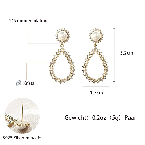 Amazon Brand-HIKARO Women' Dangle Earrings 14K Gold Plated Pearl Ear Drop Earring with Retro palace Style S925 silver needle Gifts Present Valentines Birthday Anniversary Mothers Day Christmas (Gold)