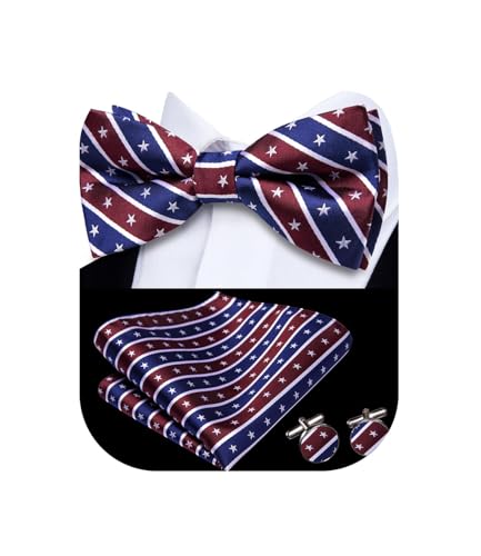 Image of Dubulle Mens Paisley Striped Bowtie Set Pre-tied Bowtie for Men and Pocket Square Set Wedding Business