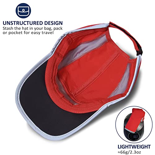 Gadiemkensd Adjustable Quick Drying Reflective Foldable Running Cap Outdoor Sports Hat 50+ Upf Inhibit Uv Mesh Race Performance Water Repellency Baseball Cap (Red) #TOP3