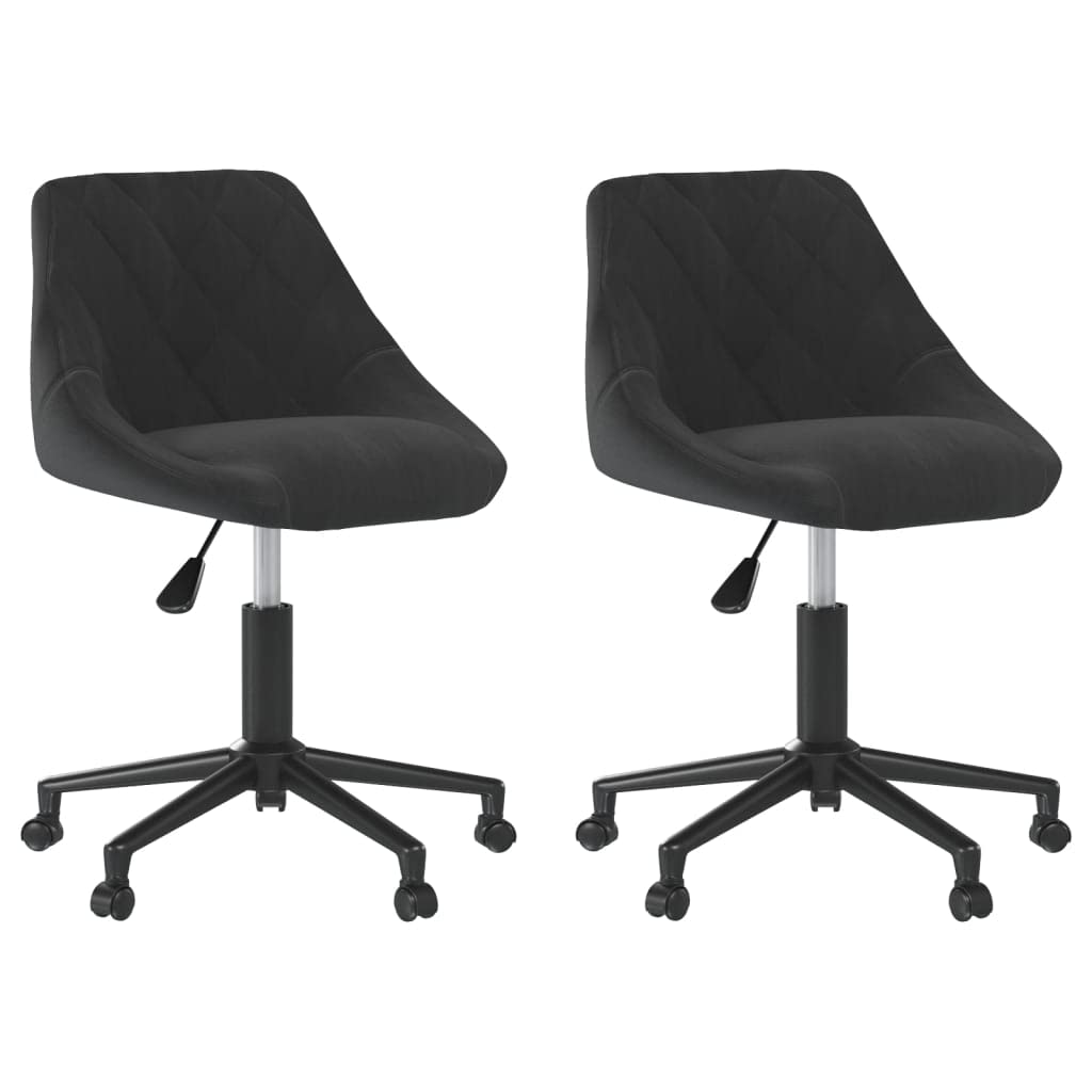 Lot de 2 chaises de salle à manger pivotantes en velours noir avec mécanisme de levage à gaz et roulettes