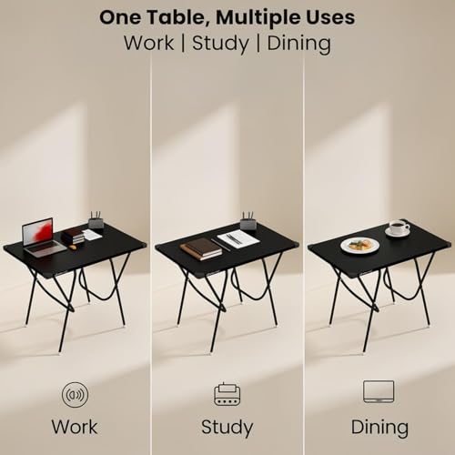 Image of Mighty Home Multipurpose Foldable Study Table | Laptop Desk for Home & Office | 2-Seater Dining Table | Portable Design | Safe Corner Protection | Engineered Wood Top & Metal Frame | Black
