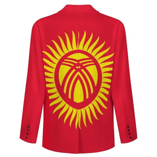 Kyrgyzstan Kyrgyz Flag Yellow Sun Classic Suits Blazer for Men Business Tuxedo Jacket Sport Coat Two Buttons4