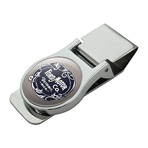 Ford Motor Company Vintage Logo Satin Chrome Plated Metal Money Clip