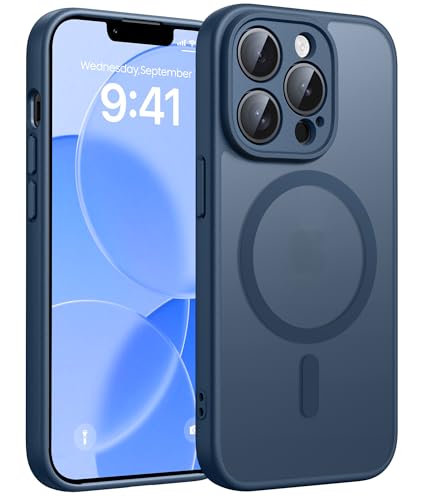 Image of FNTCASE for iPhone 13 Pro Max Case: [Compatible with Magsafe] Translucent Matte Magnetic Cases [Full Camera Protection] Military Grade Shockproof Protective Phone Cover - Blue