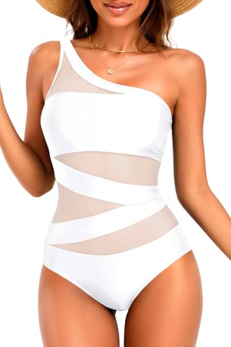 Image of Tempt Me Women One Piece Swimsuit - One Shoulder Bathing Suits Sexy Cutout Mesh Swimwear