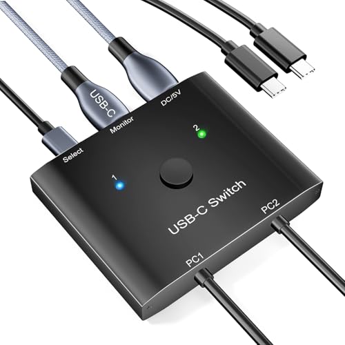 Image of KCEVE USB C Switch 2 in 1 Out, USB C Switch 2 Laptops 1 Monitor, 8K@60Hz / 4K@120Hz / 20Gbps / USB3.1 Gen 2 / 100W PD /Compatible with Thunderbolt Devices /Wired Remote(8K USBC 2 in 1 Out KVM)