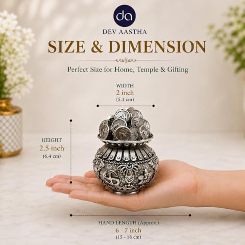 Image of Silver Plated Kuber Kalash Idol 2.5 Inch | Kubera Coin Kalasam for Pooja Room, Home Decor & Spiritual Decoration | Laxmi Kalash Festive Gift Showpiece