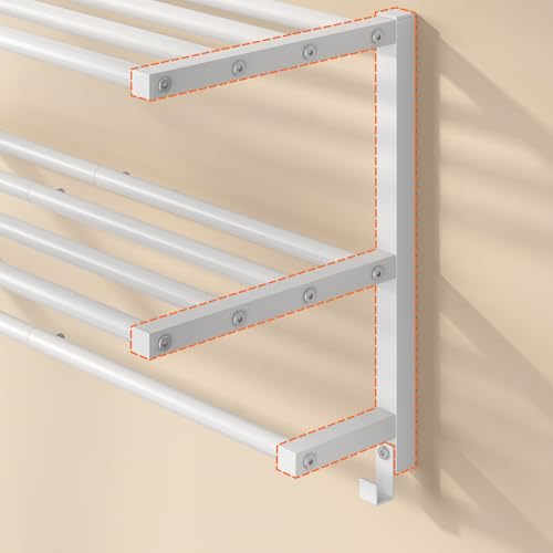 Toallero de Pared de 3 Niveles con Ganchos, Estante Metálico de Baño, para Toallas y Objetos de Aseo, 60,5 x 21,5 x 38,5 cm, Blanco EWT08LB01 - imagen 6