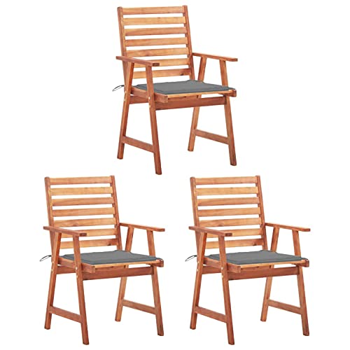 Xichuzi Sillas Comedor de jardín y Cojines 3 uds, Sillas Terraza Exterior, Silla Playa Jardin, Sillas Exterior Jardin, Sillas Balcon, Muebles Jardin Exterior Conjunto, Madera Maciza Acacia