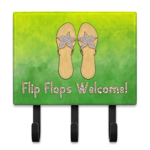 Caroline's Treasures BB7454TH68 Flip Flops Welcome Leash or Key Holder, Wall Hooks, Key Hooks Holder, Coat Rack Wall Mount, Coat Hooks, Hooks for Hanging Keys, Towels, Aprons, Leashes,