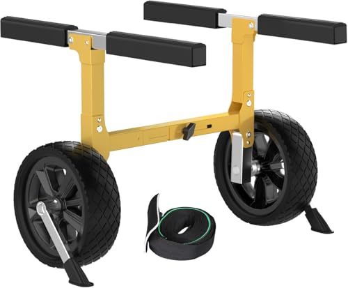 ILOKNZI Kayak Cart Canoe Trolley Carrier Heavy Duty Kayak Transport Dolly with Solid Foam Wheels & Upright Crossbar Portable Kayak Canoe Transport Accessories