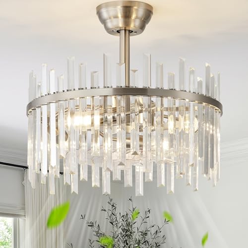 Image of Silver Fandelier Ceiling Fans with Lights, Crystal Chandelier Ceiling Fan with Light Remote Control, Mid Century with 6 Speeds for Bedroom, Living Room