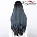 K'ryssma Ombre Blue Lace Front Wig Mixed Color Long Straight Synthetic Wig with Baby Hair L part Deep Parting Blue Ombre Wigs