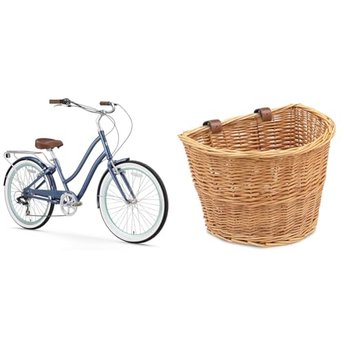 Bicicleta beach cruiser para mujer sixthreezero EVRYjourney de 7 velocidades con canasto delantero de mimbre miniatura 1