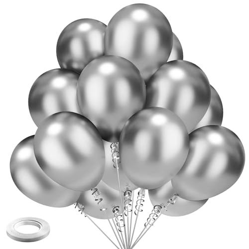 100 Globos Plateado Globos Metalizados Plata - Kelfara 12 Pulgadas Globos de Látex Plata de Cumpleaños Globos Fiesta para Aniversario Boda Carnaval Baby Shower Graduación Decoración Bautizo