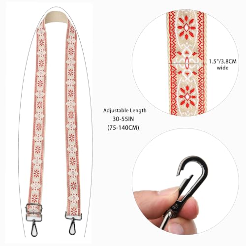 Image of LEMEDE Purse Strap Adjustable Replacement Crossbody Bag Strap Retro Jacquard Embroidery Shoulder Straps for Canvas Bag