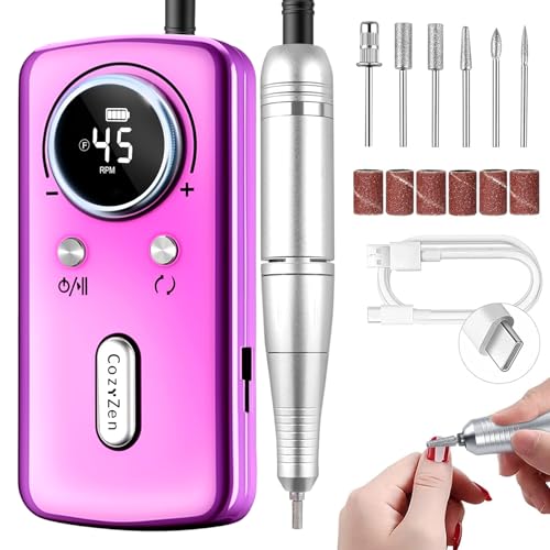 CozyZen Cordless Nail Drill Professional: 45000 RPM Rechargeable Electric Nail
