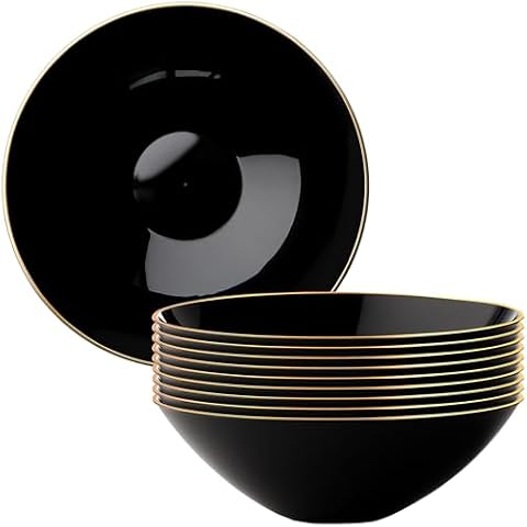 DecorLine Curve Collection Black with Gold Rim Soup Bowl Set, 16 oz. (10-Pack) – Premium Quality Material & Stylish Modern Design, Ideal for Family & Gatherings Cover