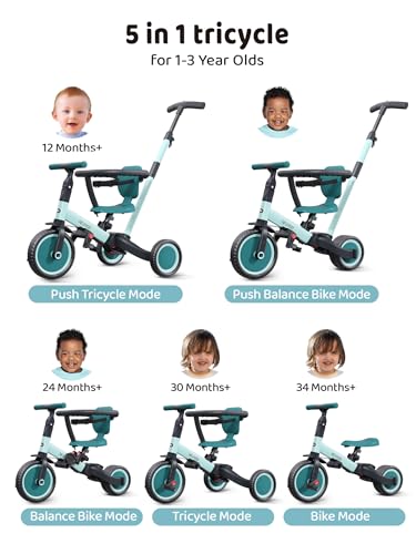 Image of newyoo TR008 5-in-1 Tricycle for Toddlers 1-3, Toddler Bike, Birthday Gift
