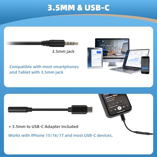 Arama 3.5mm Wired Headset with Noise-canceling mic, Inline Call Button & USB-C for iPhone, BlackBerry Mobile Phone & iPad & Tablet by Arama - Image 2