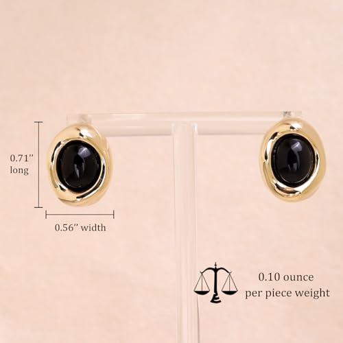 Jean Beau Elegant Gold Chunky Black Stone Earrings for Women - Trendy Hypoallergenic Gemstone Studs, Perfect Gift for Any Occasion - Image 3
