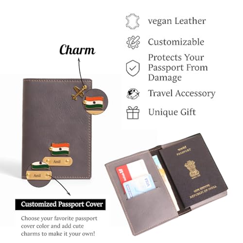 Image of Personalised All in One Men's Combo Gift (4 pcs) Customized Leather Wallets, Key Chain, Eyewear Case and Passport Cover with Name | Best Gift for Brother, Husband, Boyfriend, Father (Grey)