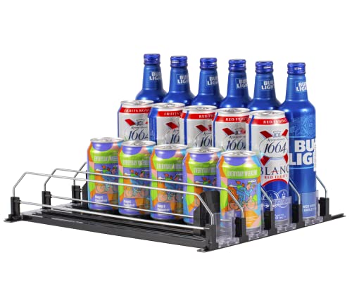 Rula Drink Organizer for Fridge, Self-Pushing Soda Can Dispenser for Refrigerator, Black, 4 Rows, 16.2"D