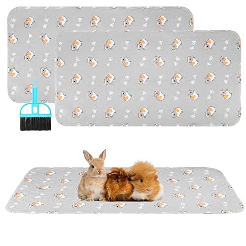 Scenereal Guinea Pig Cage Liner 2 Packs with Cleaning Brush - Fast Water Absorption Reusable Washable Pee Pads Soft and Comfortable Mat for Small Animals Chinchillas Rabbits Hamster Bunny