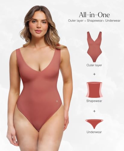Image of Popilush Shapewear Bodysuit Plunge Deep V Neck Backless Going Out Tank Tops | lightly tummy control bodysuit,Buttery soft stretch fabric, sculpted shape and all-day comfort