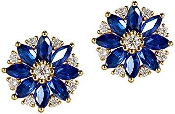 Daesar 18ct Yellow Gold Earings Womens Earrings Stud Diamond 0.24ct Flowers Marquise Cut Sapphire Stud Earrings Gold