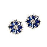 Daesar 18ct Yellow Gold Earings Womens Earrings Stud Diamond 0.24ct Flowers Marquise Cut Sapphire St