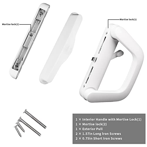 Cambividas Sliding Patio Door Handle Set With Mortise Lock Fits Sliding Glass Patio Door Thickness From 0.75Inch To 1.4Inch, 4-15/16Inch Screw Holes, Lock Outside, Reversible Design (Non-Keyed, White) #TOP6