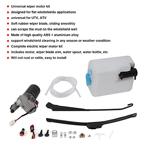 Image of Electric Windshield Wiper Assembly Kit, KIMISS Electric UTV windshield Wiper Kit Motor Blade Arm Water Spout Pot Hose for UTV ATV