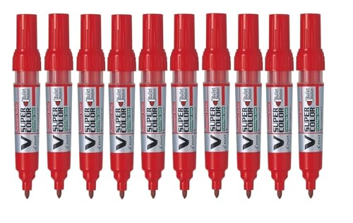 10 Stück Pilot Permanentmarker V SUPER COLOR BEGREEN, 4034702, rot, 0,9mm Rundspitze 4902505356995 Pilot