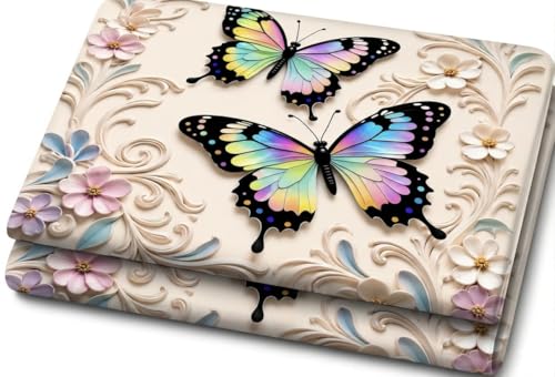 Image of RUMPS 7D Colorful Butterfly Printed Flat Bedsheet King Size 90x100 Inch with 2 Pillow Covers 16x26 Inch | Floral Microfiber Double Bedsheet | Luxury Designer Bedsheet