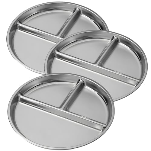 Paquete de 4 platos divididos de acero inoxidable, control de porciones para adultos y jóvenes, platos de preparación de comidas resistentes a la corrosión